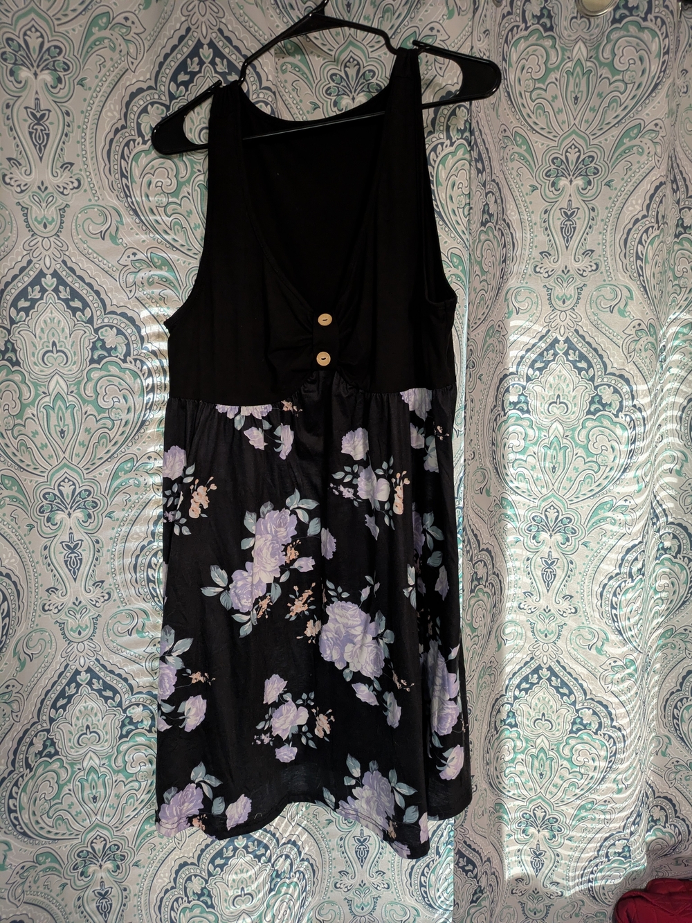 Black Floral Sleeveless Dress with Lilac Roses